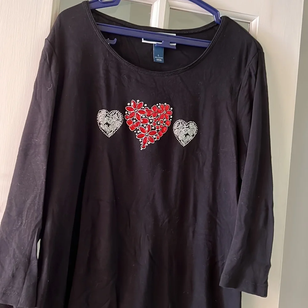 Karen Scott Heart Rhinestones Shirt, Great for Valentine’s Day_2